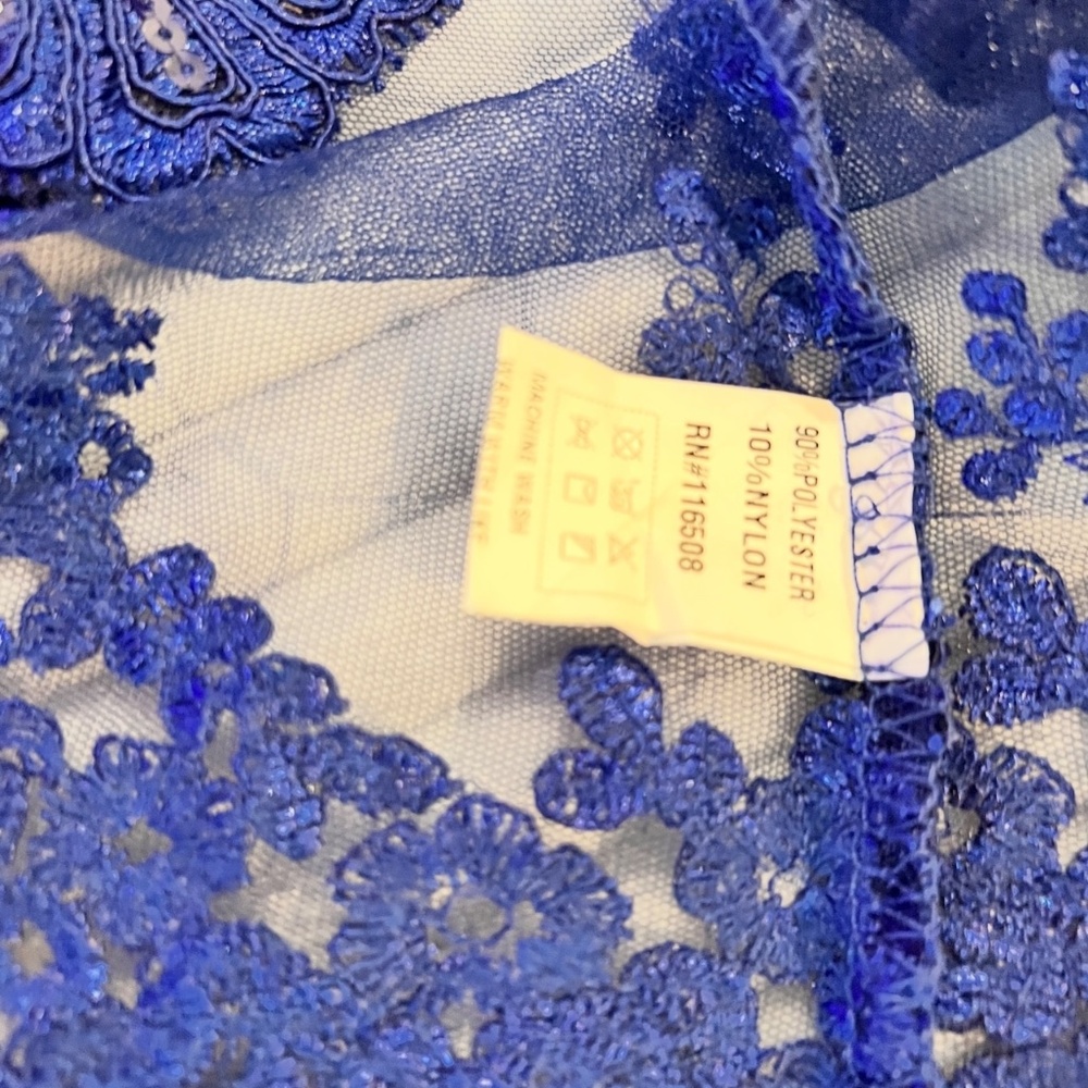 #A030   FT INC Royal Blue Lace Embroidered Sequin Sheer Top – Size XL – New - Picture 10 of 12